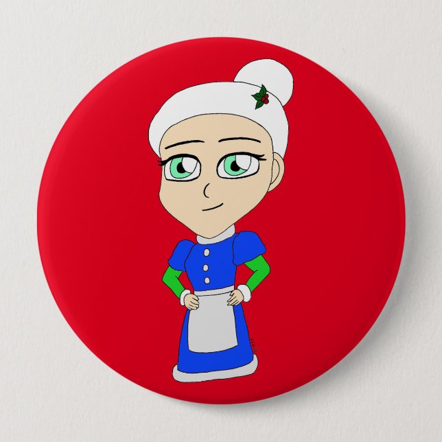 Chibi Mrs. Claus blue suit 4 Inch Round Button (Front)