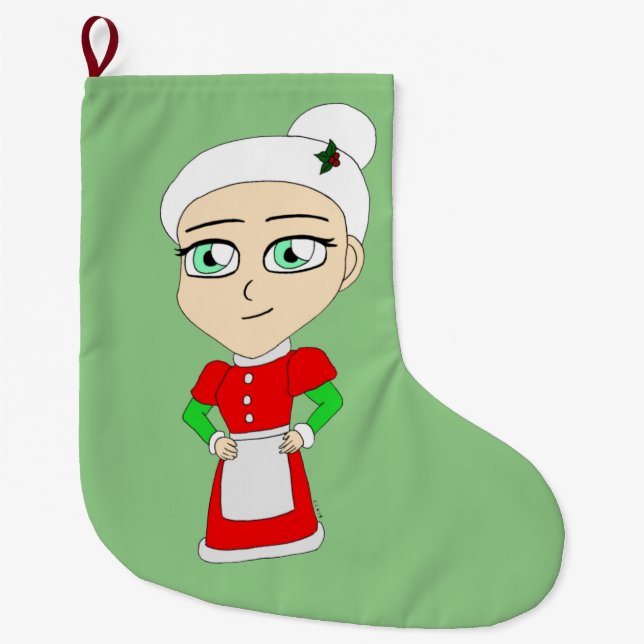 chibi mrs. claus button large christmas stocking (Front)