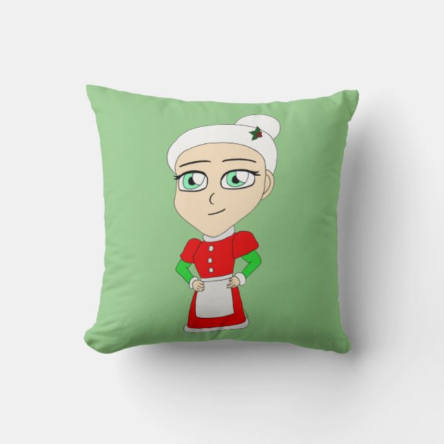 chibi mrs. claus button throw pillow (Front)