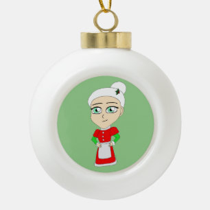 chibi mrs. claus   ceramic ball christmas ornament
