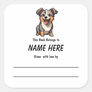 Chibi Puppy Children's Bookplate With Message Square Sticker