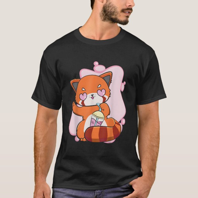 Chibi Red Panda With Boba Tea Bubble Otaku Anime B T-Shirt (Front)