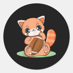 Chibi Red Panda With Football Sport Anime Otaku Classic Round Sticker