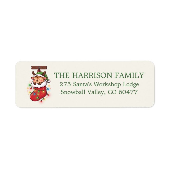 Chibi Reindeer Stocking Return Address Envelope (Front)
