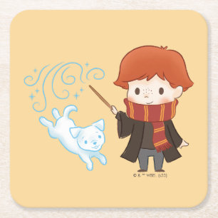Chibi Ron Weasley Patronus Square Paper Coaster