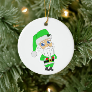 Chibi Santa green suit Ceramic Ornament