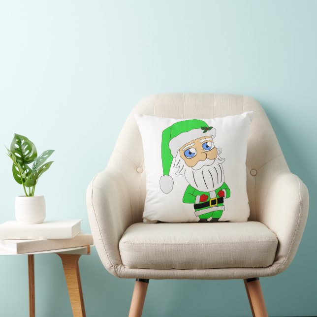 Chibi Santa green suit Throw Pillow (Chair)