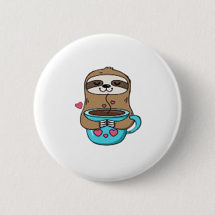 Chibi Sloth Coffee Lover – Cute Kawaii Sloth Huggi 2 Inch Round Button
