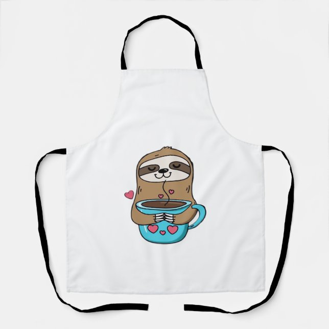 Chibi Sloth Coffee Lover � Cute Kawaii Sloth Huggi Apron (Front)