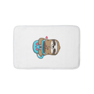 Chibi Sloth Coffee Lover � Cute Kawaii Sloth Huggi Bath Mat