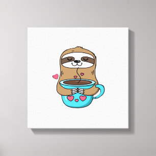 Chibi Sloth Coffee Lover � Cute Kawaii Sloth Huggi Canvas Print