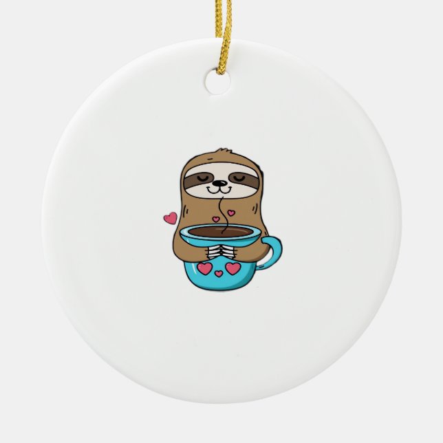 Chibi Sloth Coffee Lover � Cute Kawaii Sloth Huggi Ceramic Ornament (Front)