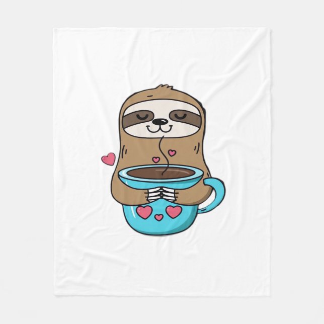 Chibi Sloth Coffee Lover – Cute Kawaii Sloth Huggi Fleece Blanket (Front)