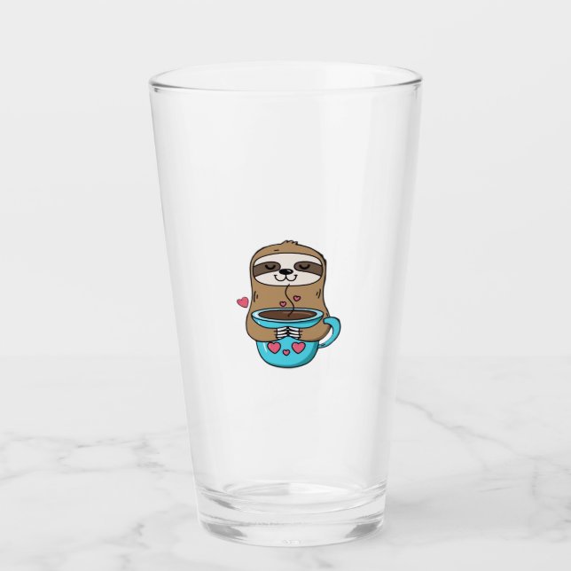 Chibi Sloth Coffee Lover � Cute Kawaii Sloth Huggi Glass (Front)