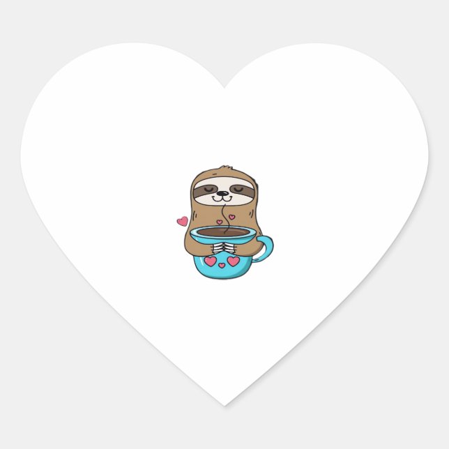 Chibi Sloth Coffee Lover – Cute Kawaii Sloth Huggi Heart Sticker (Front)