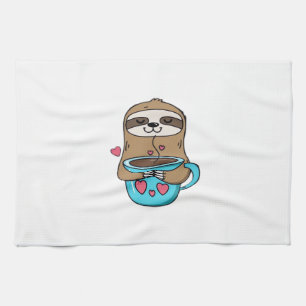 Chibi Sloth Coffee Lover � Cute Kawaii Sloth Huggi Kitchen Towel