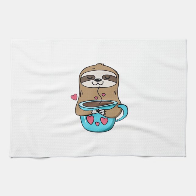 Chibi Sloth Coffee Lover � Cute Kawaii Sloth Huggi Kitchen Towel (Horizontal)