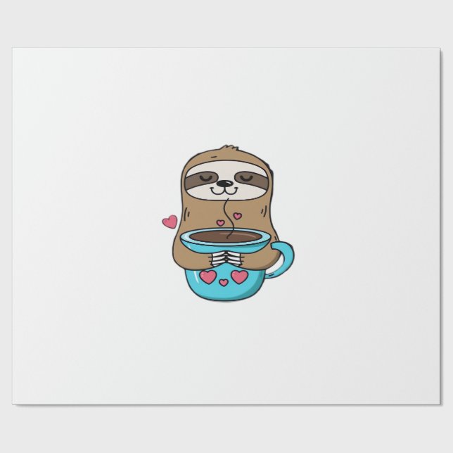 Chibi Sloth Coffee Lover � Cute Kawaii Sloth Huggi Wrapping Paper (Flat)