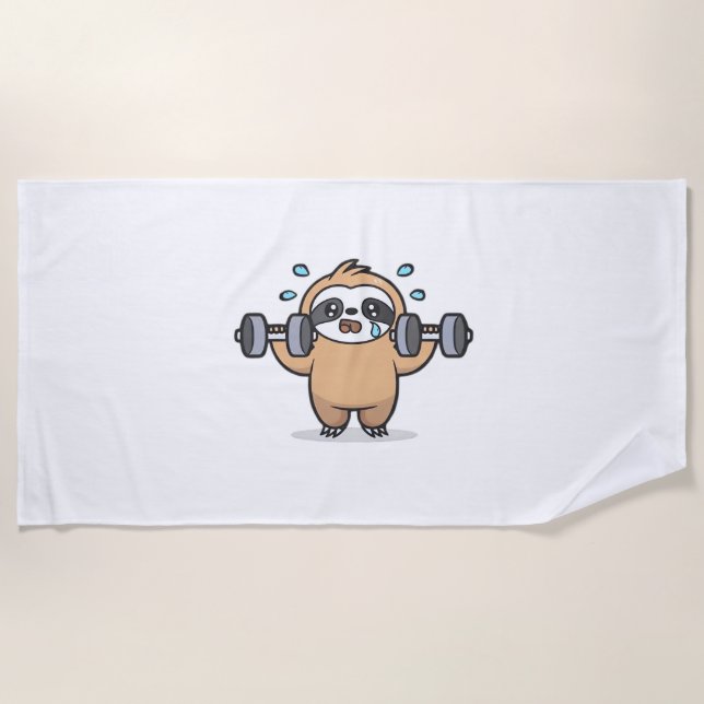 Chibi Sloth Gym Fail – Cute Kawaii Funny Workout A Beach Towel (Front)