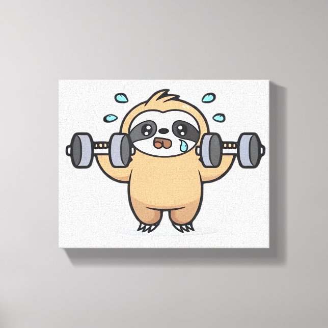 Chibi Sloth Gym Fail – Cute Kawaii Funny Workout A Canvas Print (Front)