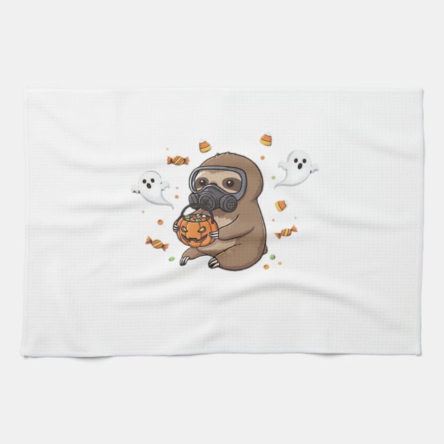 Chibi Sloth Hazmat Halloween Oversized T-Shirt Kitchen Towel (Horizontal)