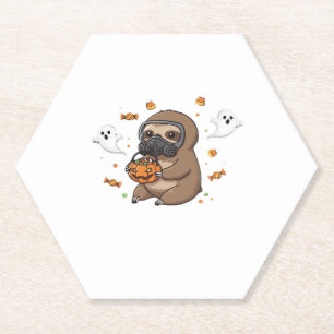 Chibi Sloth Hazmat Halloween Oversized T-Shirt Paper Coaster