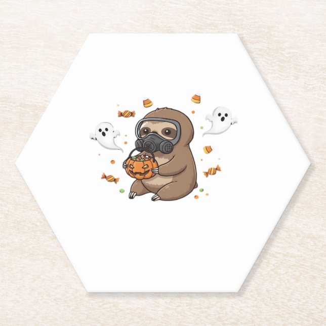 Chibi Sloth Hazmat Halloween Oversized T-Shirt Paper Coaster (Front)