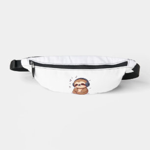 Chibi Sloth with Headphones � Cute Kawaii Relaxing Fanny Pack