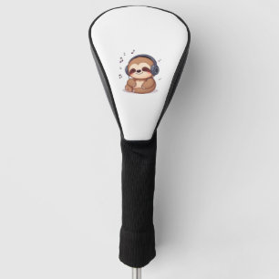 Chibi Sloth with Headphones � Cute Kawaii Relaxing Golf Head Cover