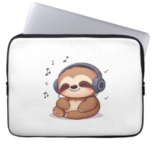 Chibi Sloth with Headphones � Cute Kawaii Relaxing Laptop Sleeve