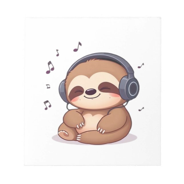 Chibi Sloth with Headphones � Cute Kawaii Relaxing Notepad (Front)