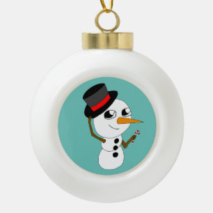 chibi smowman ceramic ball christmas ornament