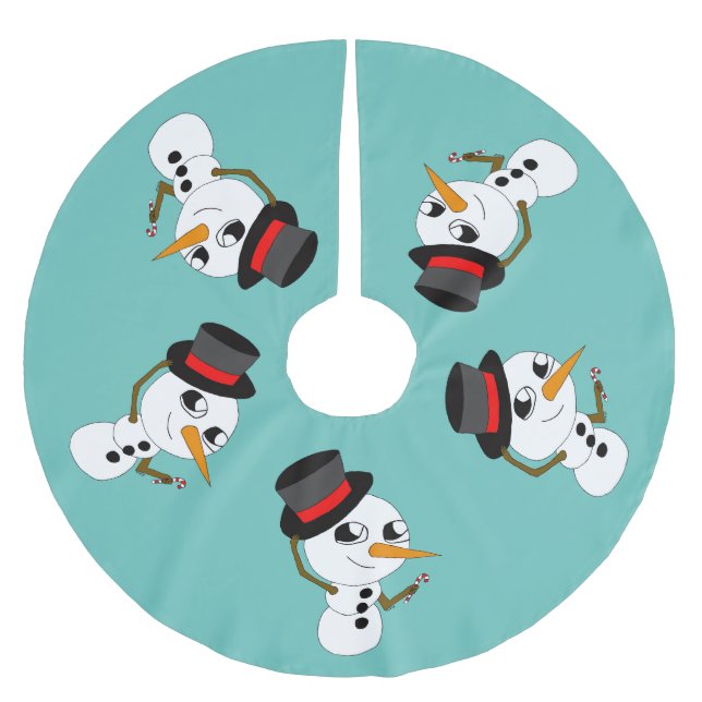 chibi snowman  brushed polyester tree skirt (Front)