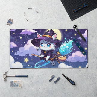 Chibi Sorcière Chat Volant dans le Ciel Étoilé – K
