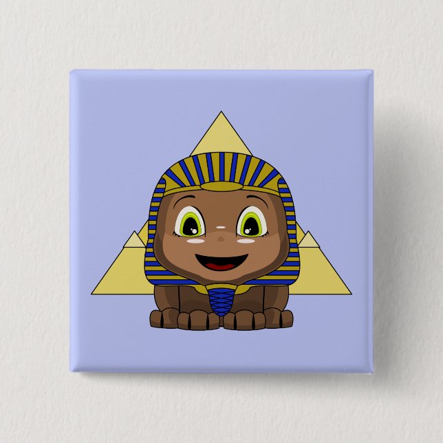 Chibi Sphinx With Pyramids 2 Inch Square Button (Front)