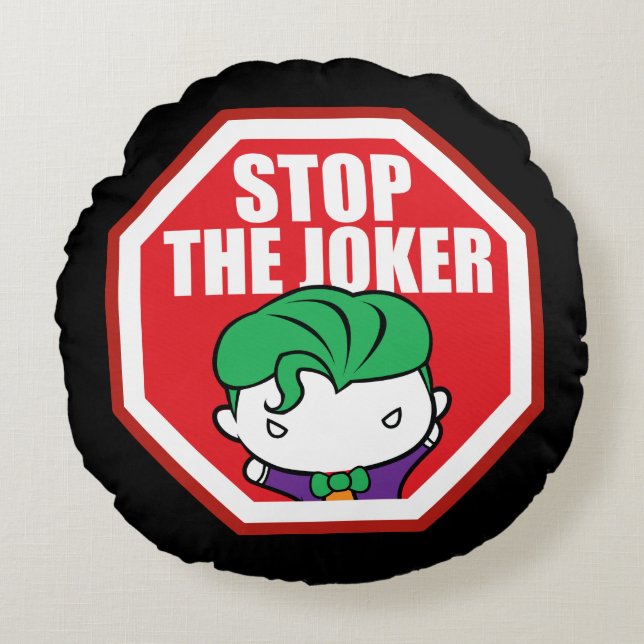 Chibi "Stop The Joker" Sign Round Pillow (Front)