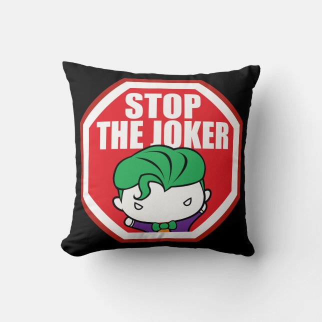 Chibi "Stop The Joker" Sign Throw Pillow (Front)