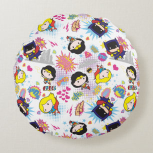 Chibi Super Heroine Pattern Round Pillow