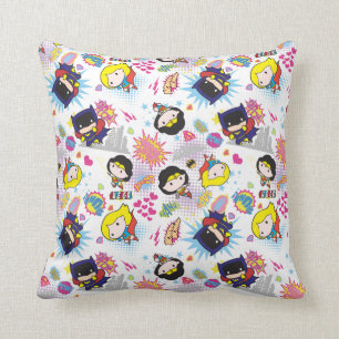 Chibi Super Heroine Pattern Throw Pillow