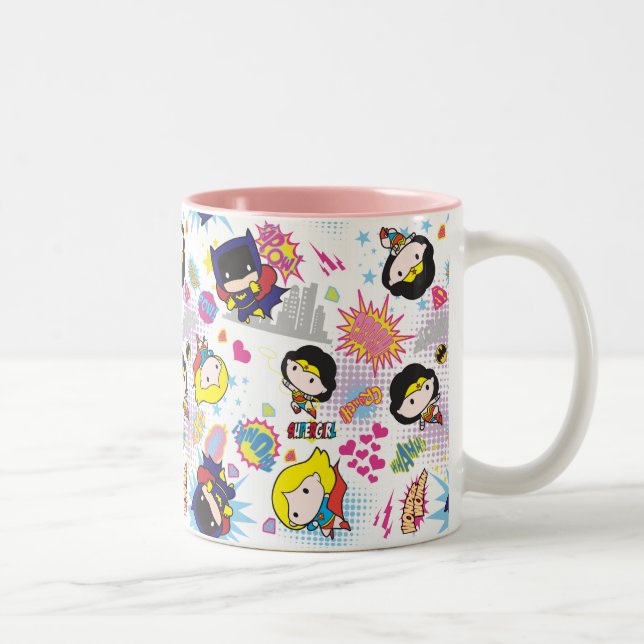 Chibi Super Heroine Pattern Two-Tone Coffee Mug (Right)