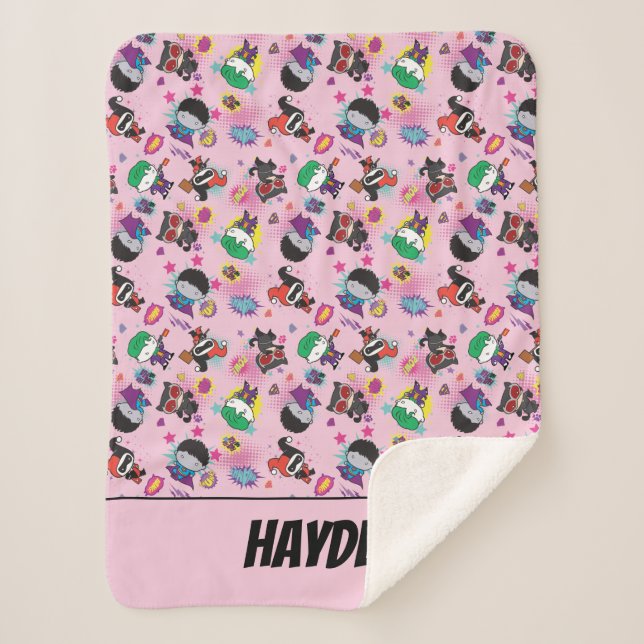 Chibi Super Villain Action Pattern Sherpa Blanket (Front)