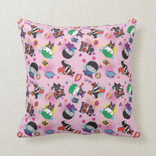 Chibi Super Villain Action Pattern Throw Pillow