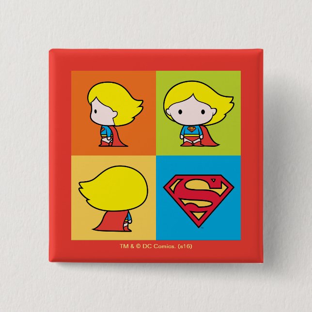 Chibi Supergirl Character Turnaround 2 Inch Square Button (Front)