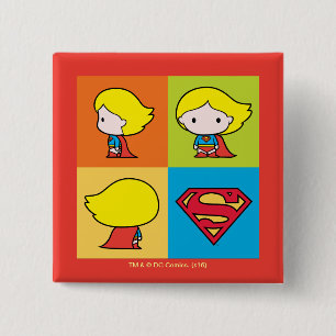 Chibi Supergirl Character Turnaround 2 Inch Square Button