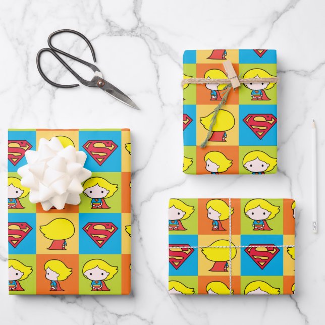 Chibi Supergirl Character Turnaround Wrapping Paper Sheet (Front)