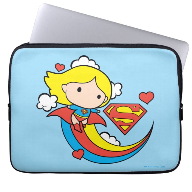 Chibi Supergirl Flying Rainbow Laptop Sleeve (Front)