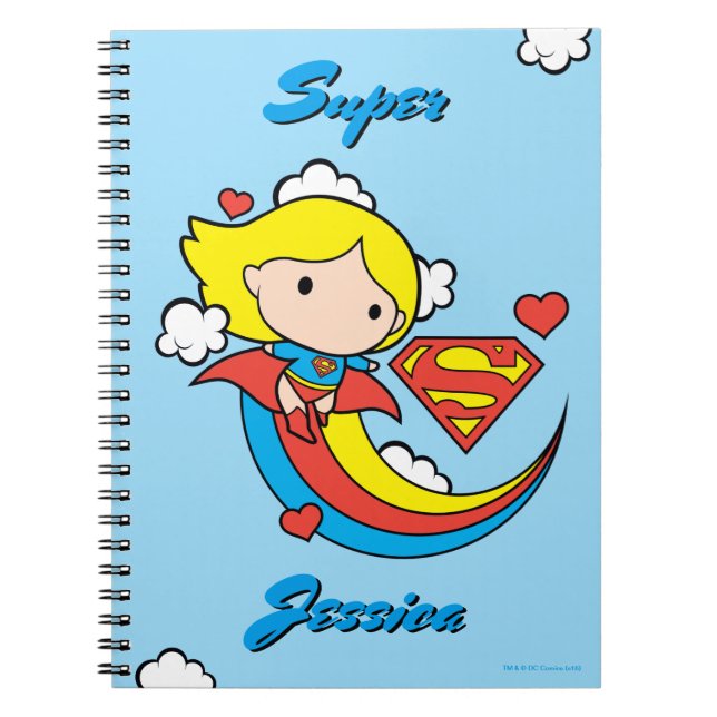 Chibi Supergirl Flying Rainbow Notebook (Front)