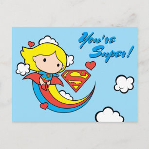 Chibi Supergirl Flying Rainbow Postcard