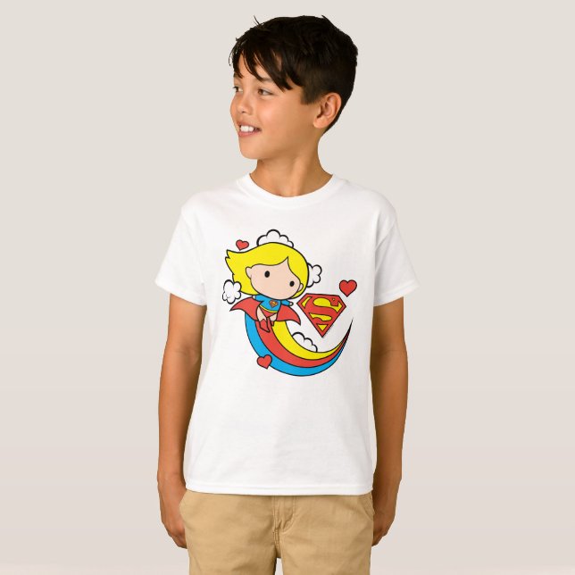 Chibi Supergirl Flying Rainbow T-Shirt (Front Full)