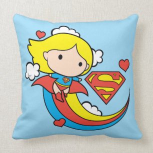 Chibi Supergirl Flying Rainbow Throw Pillow